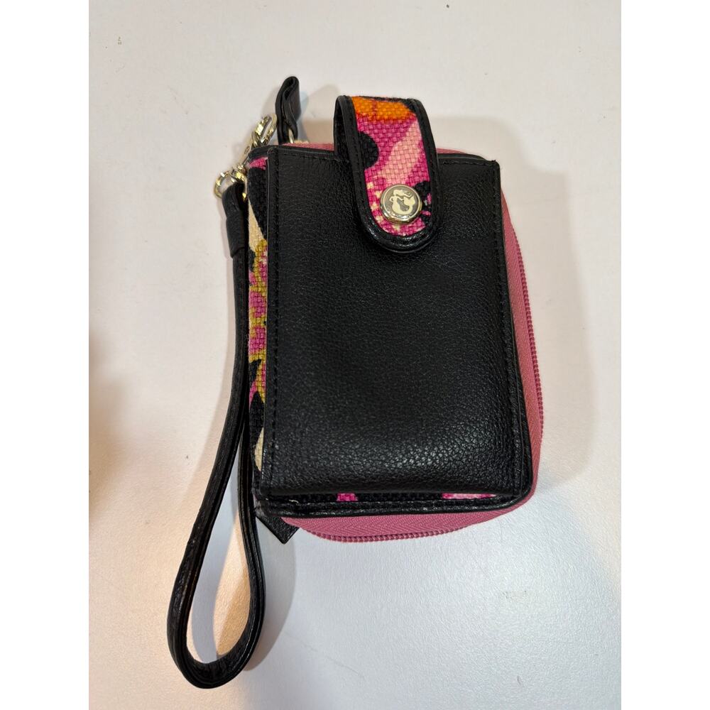 Spartina 449 Wristlet Linen Leather pink Floral zip around wallet